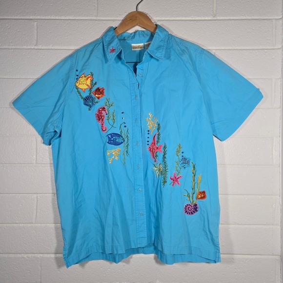 Bobbie Brooks Tops - Bobbie‎ Brooks Embellished Embroidered Fish Seahorse Button Shirt Plus 18 20